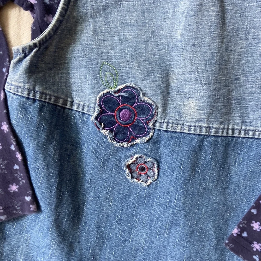 VINTAGE Y2K Dress Jumper Outfit Skirt Shirt Floral Denim Patchwork Appliqué